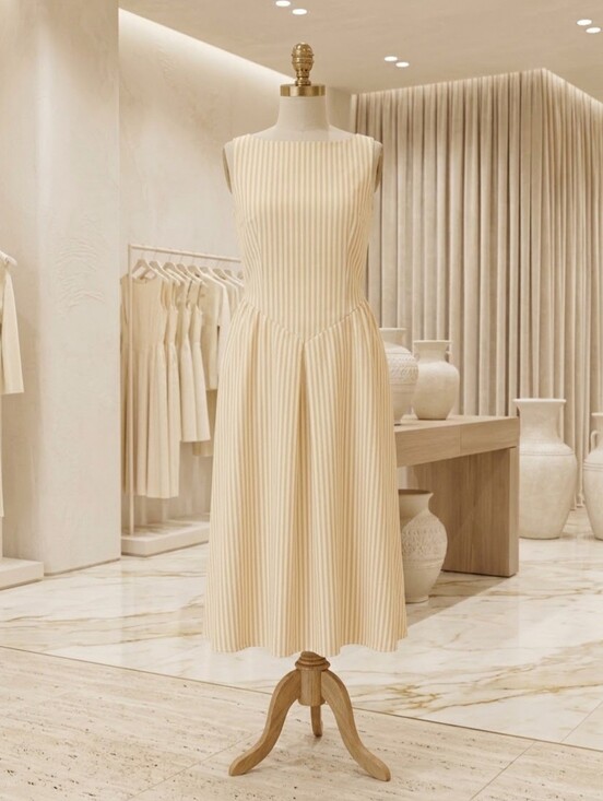 SHEIN Dresses & Skirts - Shein Yellow & White Striped Sleeveless Side-Zip Dress Size Medium